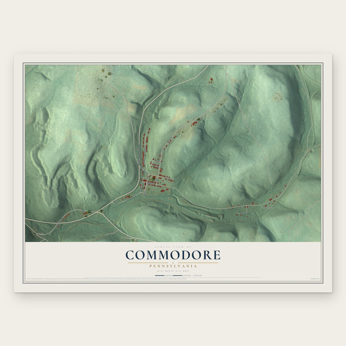 Commodore, Pennsylvania map print, the full design