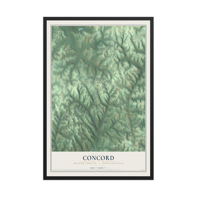 Map of Concord, Butler County, Pennsylvania, 12 x 18 inch print in a black wood frame