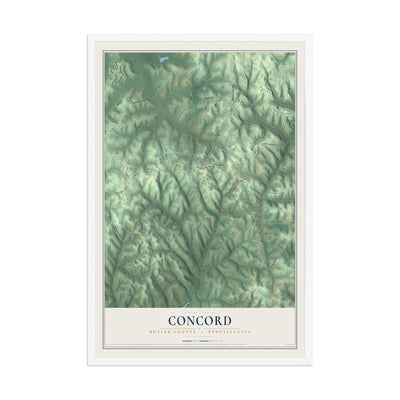 Map of Concord, Butler County, Pennsylvania, 12 x 18 inch print in a white wood frame