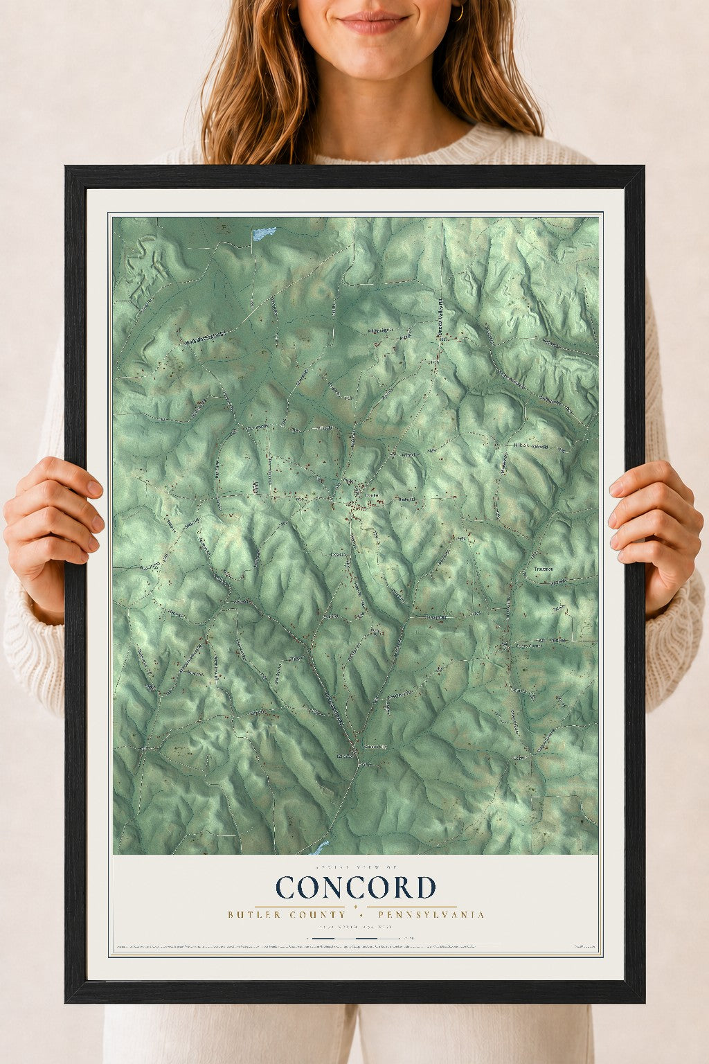 Map of Concord, Butler County, Pennsylvania, 18 x 24 inch print in a black wood frame