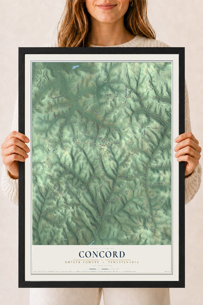Map of Concord, Butler County, Pennsylvania, 18 x 24 inch print in a black wood frame