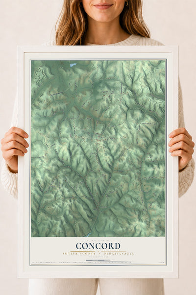 Map of Concord, Butler County, Pennsylvania, 18 x 24 inch print in a white wood frame