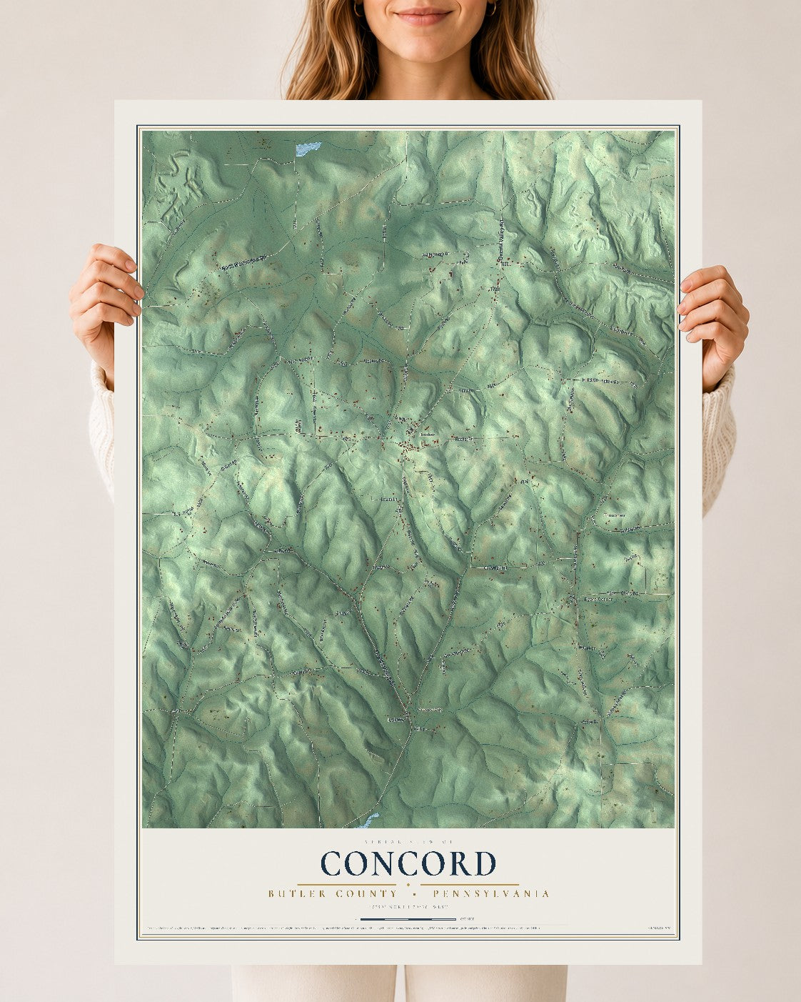 Map of Concord, Butler County, Pennsylvania, 24 x 36 inch unframed archival matte print