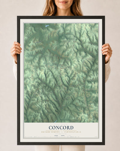 Map of Concord, Butler County, Pennsylvania, 24 x 36 inch print in a black wood frame