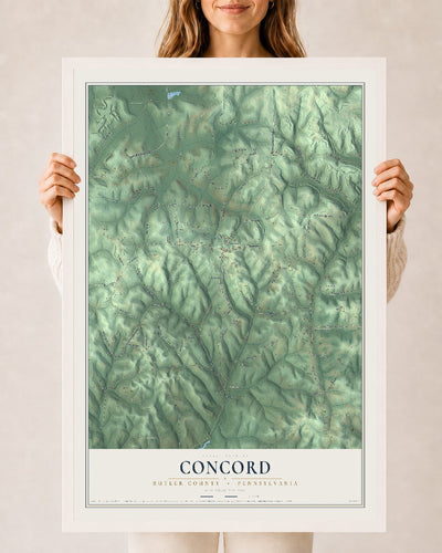 Map of Concord, Butler County, Pennsylvania, 24 x 36 inch print in a white wood frame