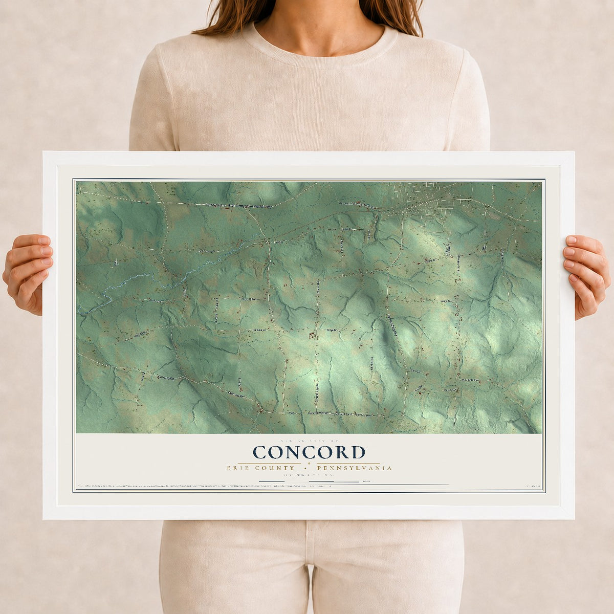 Map of Concord, Erie County, Pennsylvania, 12 x 18 inch print in a white wood frame