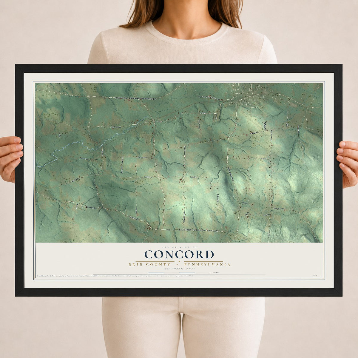 Map of Concord, Erie County, Pennsylvania, 18 x 24 inch print in a black wood frame