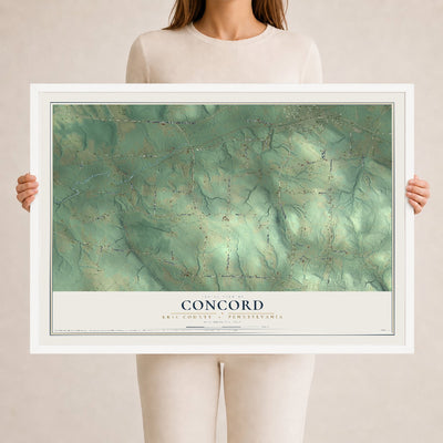 Map of Concord, Erie County, Pennsylvania, 24 x 36 inch print in a white wood frame