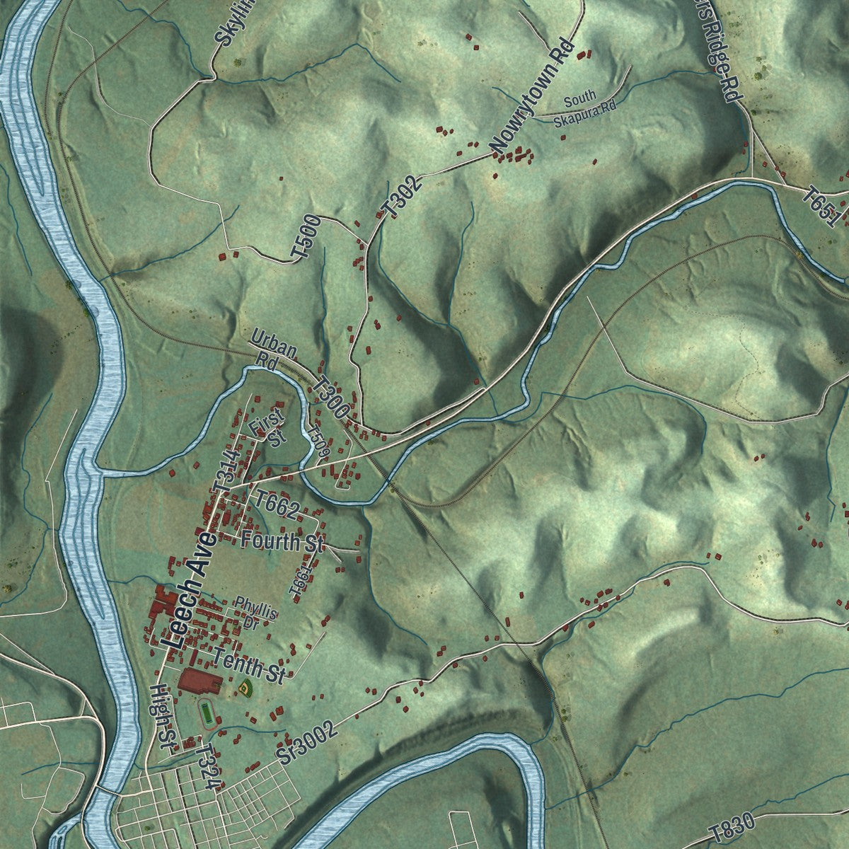 Second close-up of the map of Conemaugh, Indiana County, Pennsylvania print showing more streets and buildings