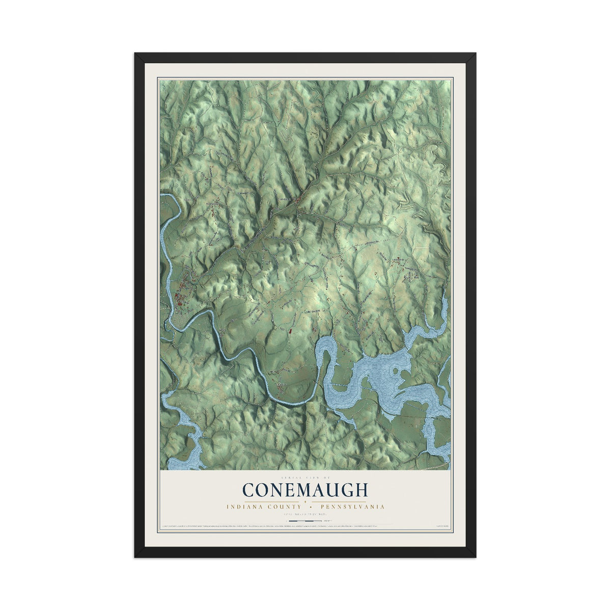 Map of Conemaugh, Indiana County, Pennsylvania, 12 x 18 inch print in a black wood frame