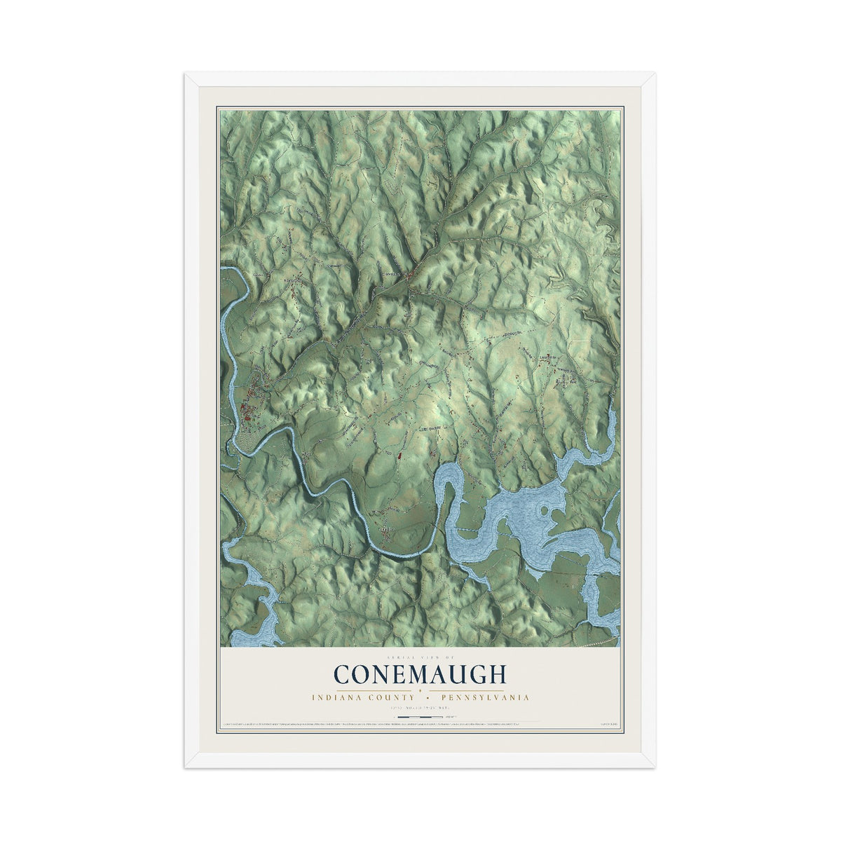 Map of Conemaugh, Indiana County, Pennsylvania, 12 x 18 inch print in a white wood frame