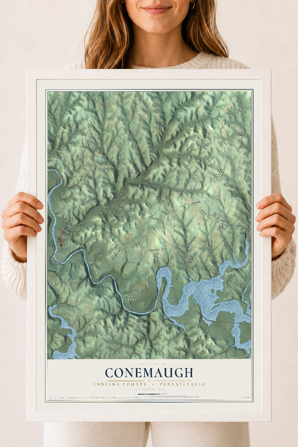 Map of Conemaugh, Indiana County, Pennsylvania, 18 x 24 inch print in a white wood frame