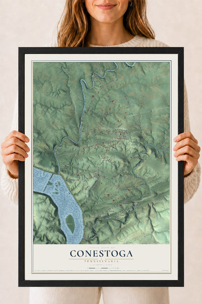 Map of Conestoga, Pennsylvania, 18 x 24 inch print in a black wood frame