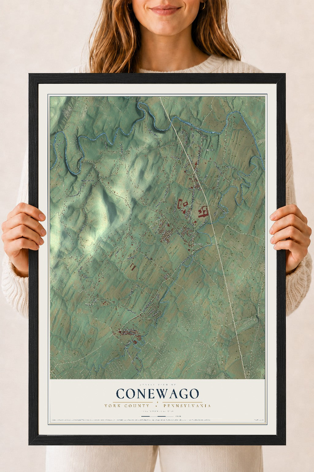 Map of Conewago, York County, Pennsylvania, 18 x 24 inch print in a black wood frame