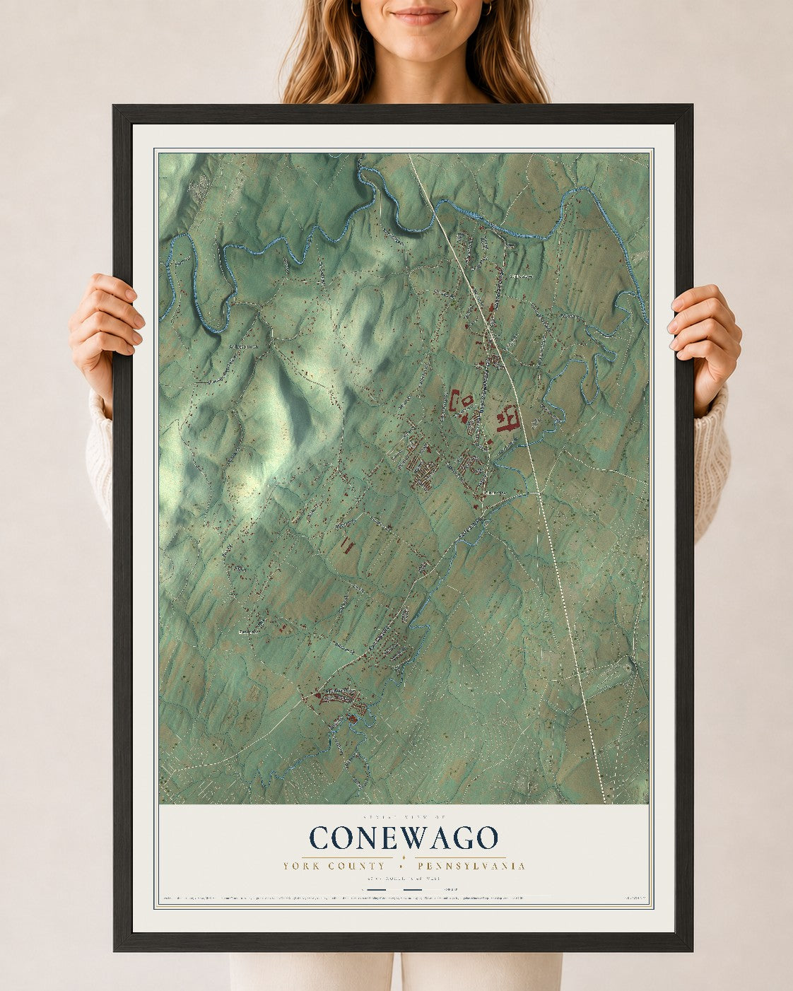 Map of Conewago, York County, Pennsylvania, 24 x 36 inch print in a black wood frame