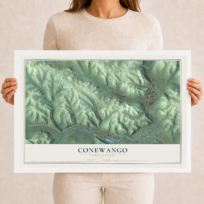 Map of Conewango, Pennsylvania, 12 x 18 inch print in a white wood frame