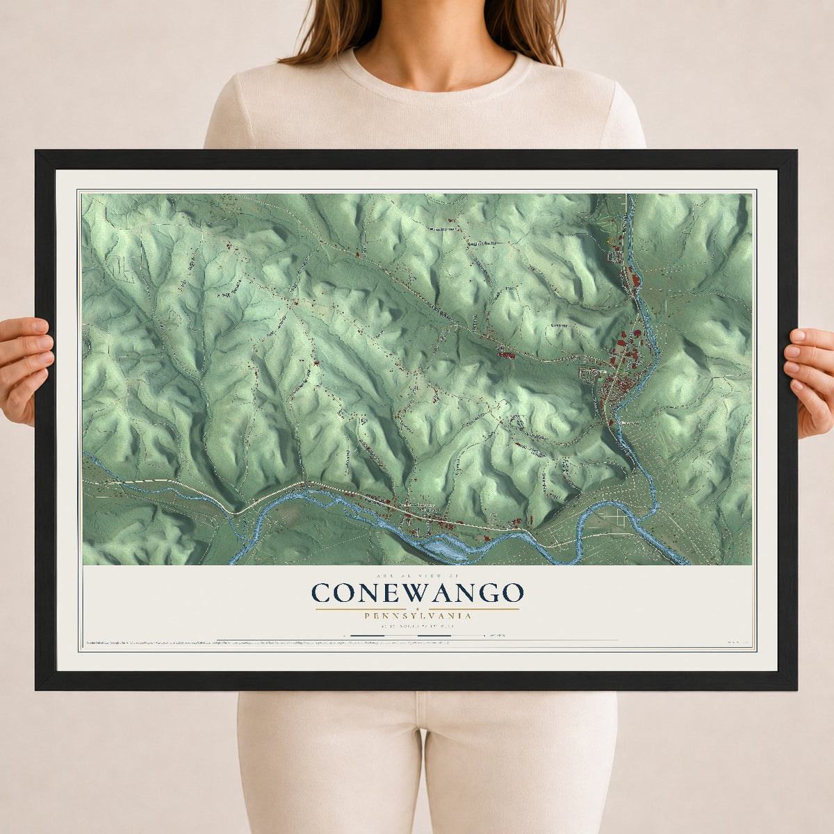 Map of Conewango, Pennsylvania, 18 x 24 inch print in a black wood frame