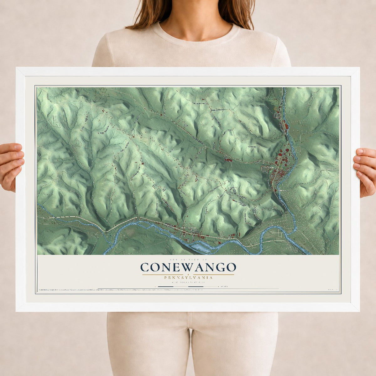 Map of Conewango, Pennsylvania, 18 x 24 inch print in a white wood frame
