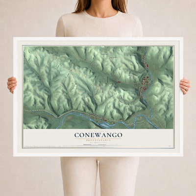 Map of Conewango, Pennsylvania, 24 x 36 inch print in a white wood frame