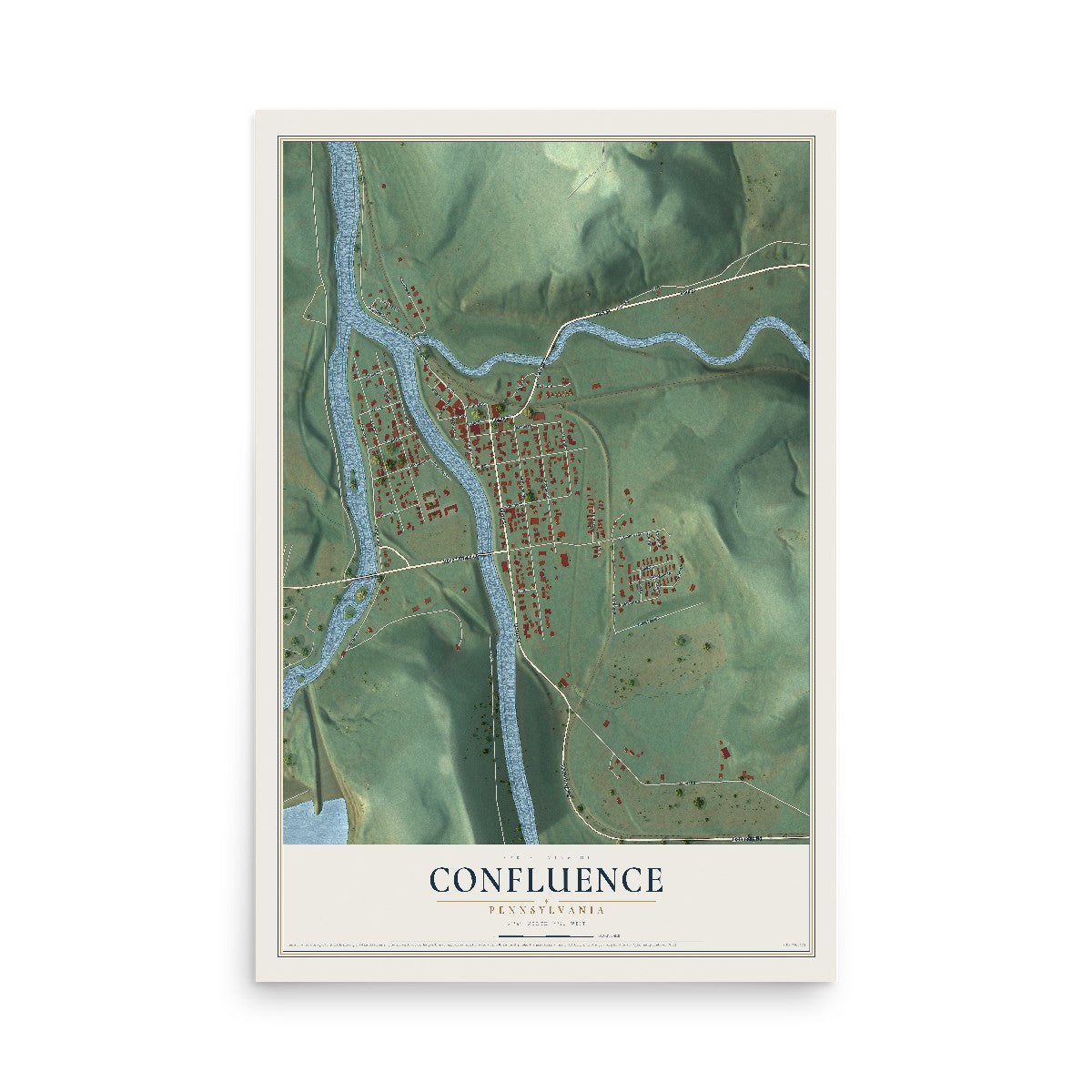 Map of Confluence, Pennsylvania, 12 x 18 inch unframed archival matte print