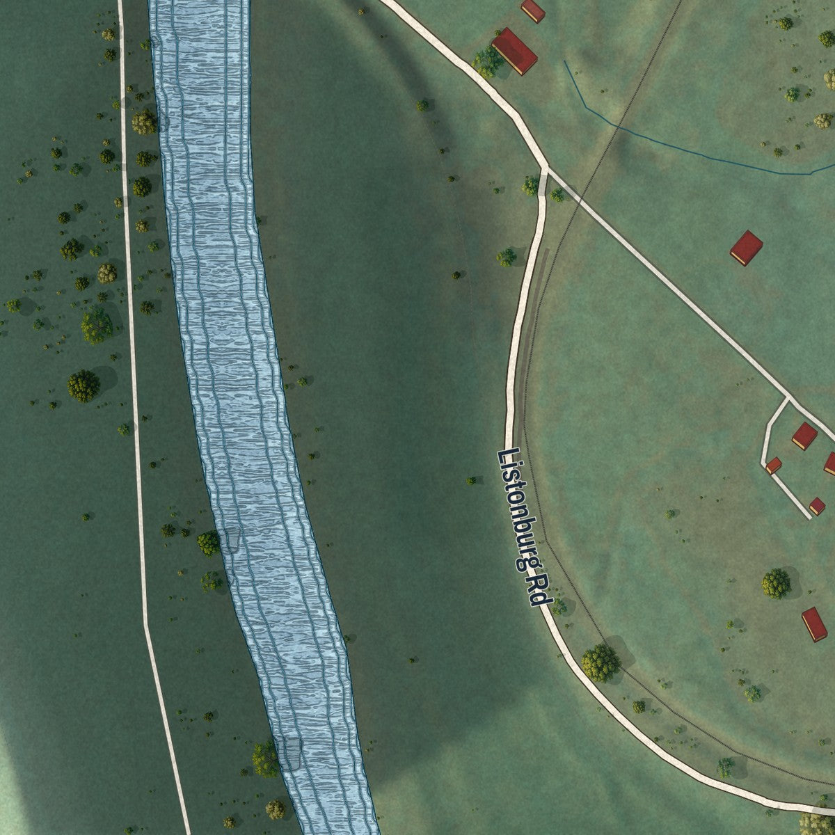 Second close-up of the map of Confluence, Pennsylvania print showing more streets and buildings