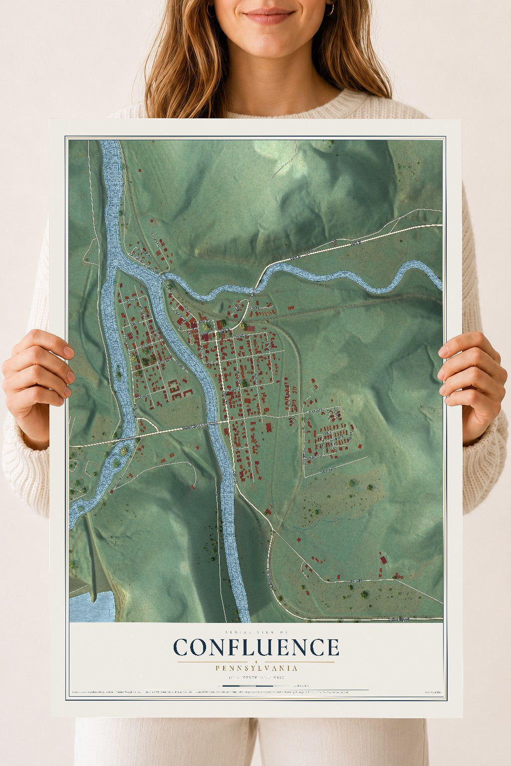 Map of Confluence, Pennsylvania, 18 x 24 inch unframed archival matte print