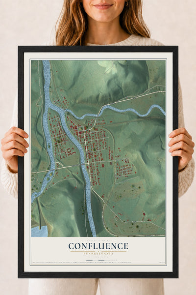 Map of Confluence, Pennsylvania, 18 x 24 inch print in a black wood frame