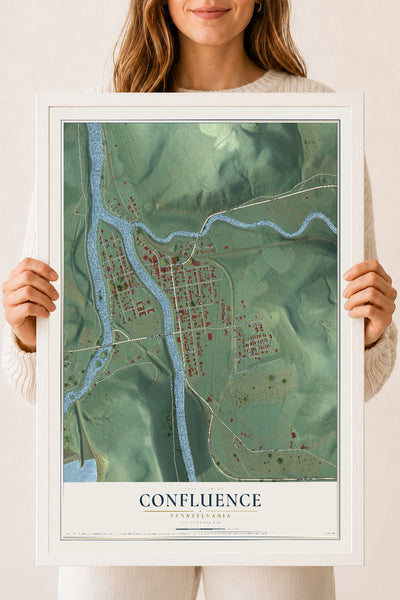 Map of Confluence, Pennsylvania, 18 x 24 inch print in a white wood frame