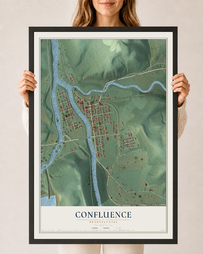 Map of Confluence, Pennsylvania, 24 x 36 inch print in a black wood frame