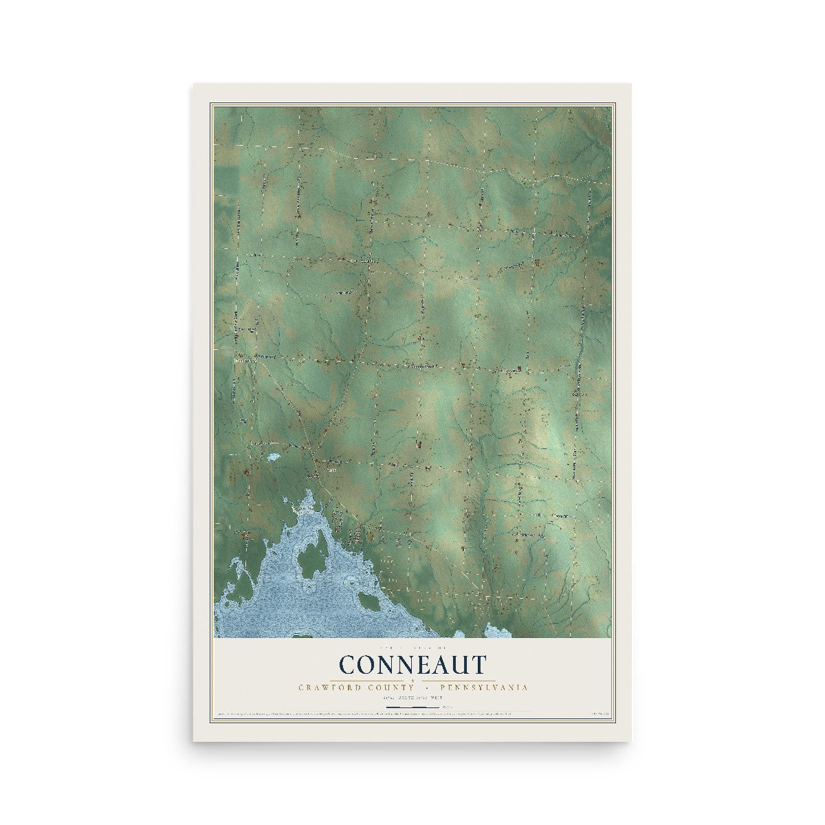 Map of Conneaut, Crawford County, Pennsylvania, 12 x 18 inch unframed archival matte print