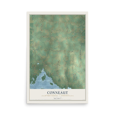 Map of Conneaut, Crawford County, Pennsylvania, 12 x 18 inch unframed archival matte print
