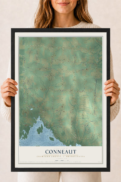 Map of Conneaut, Crawford County, Pennsylvania, 18 x 24 inch print in a black wood frame