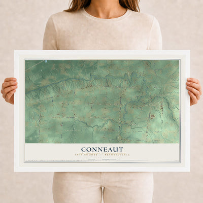 Map of Conneaut, Erie County, Pennsylvania, 12 x 18 inch print in a white wood frame