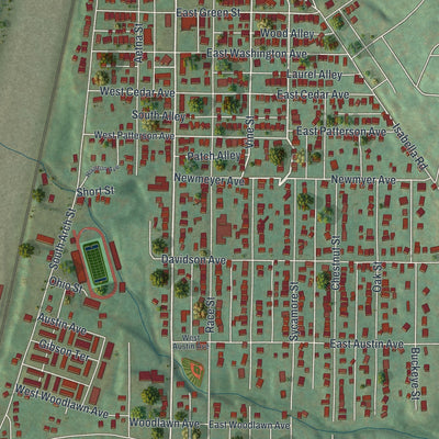 Second close-up of the map of the City of Connellsville, Fayette County, Pennsylvania print showing more streets and buildings