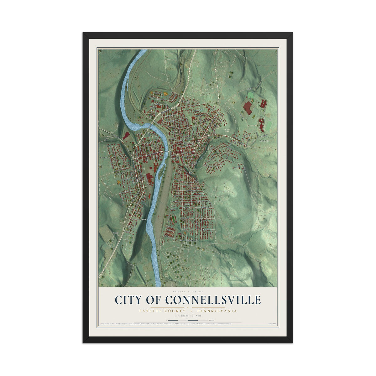Map of the City of Connellsville, Fayette County, Pennsylvania, 12 x 18 inch print in a black wood frame