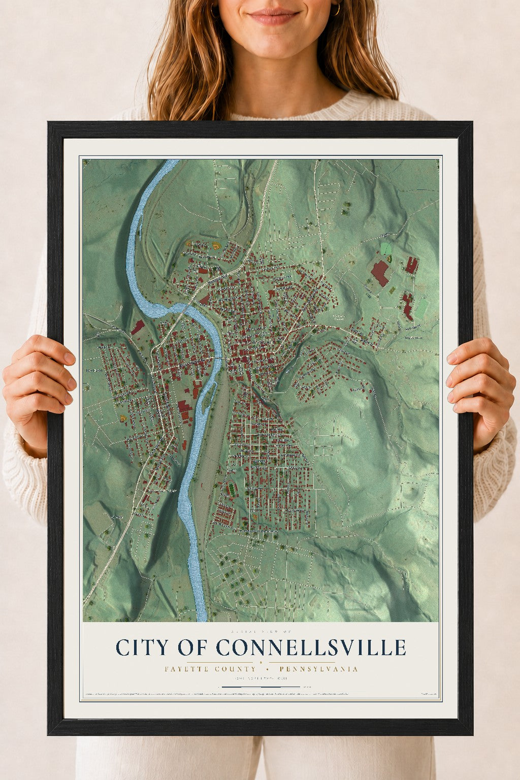 Map of the City of Connellsville, Fayette County, Pennsylvania, 18 x 24 inch print in a black wood frame