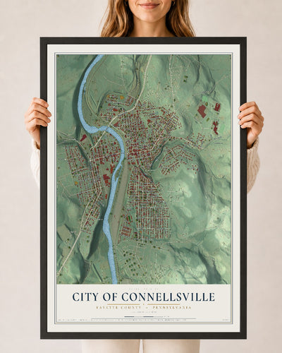 Map of the City of Connellsville, Fayette County, Pennsylvania, 24 x 36 inch print in a black wood frame