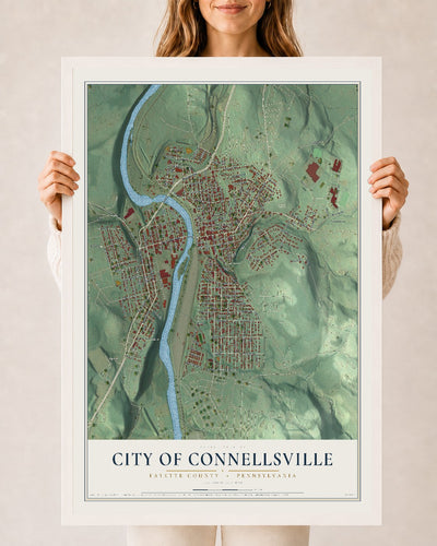 Map of the City of Connellsville, Fayette County, Pennsylvania, 24 x 36 inch print in a white wood frame