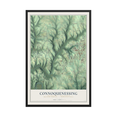 Map of Connoquenessing, Butler County, Pennsylvania, 12 x 18 inch print in a black wood frame