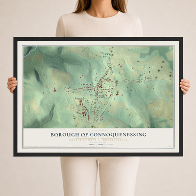 Map of the Borough of Connoquenessing, Butler County, Pennsylvania, 24 x 36 inch print in a black wood frame