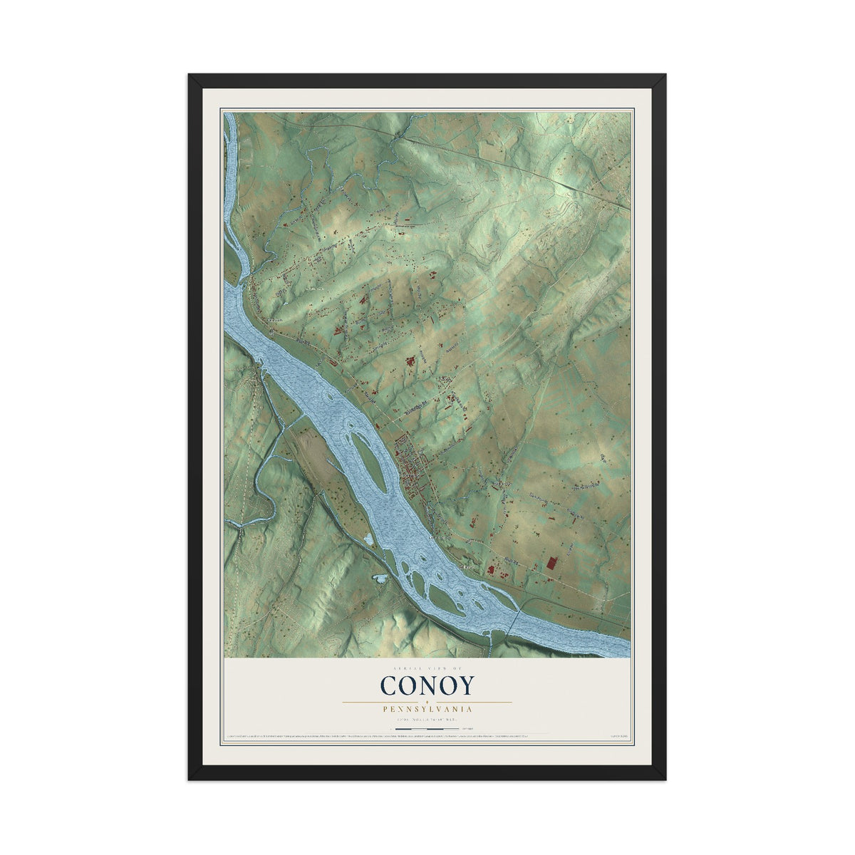 Map of Conoy, Pennsylvania, 12 x 18 inch print in a black wood frame