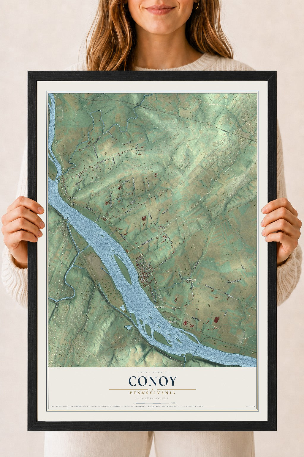 Map of Conoy, Pennsylvania, 18 x 24 inch print in a black wood frame