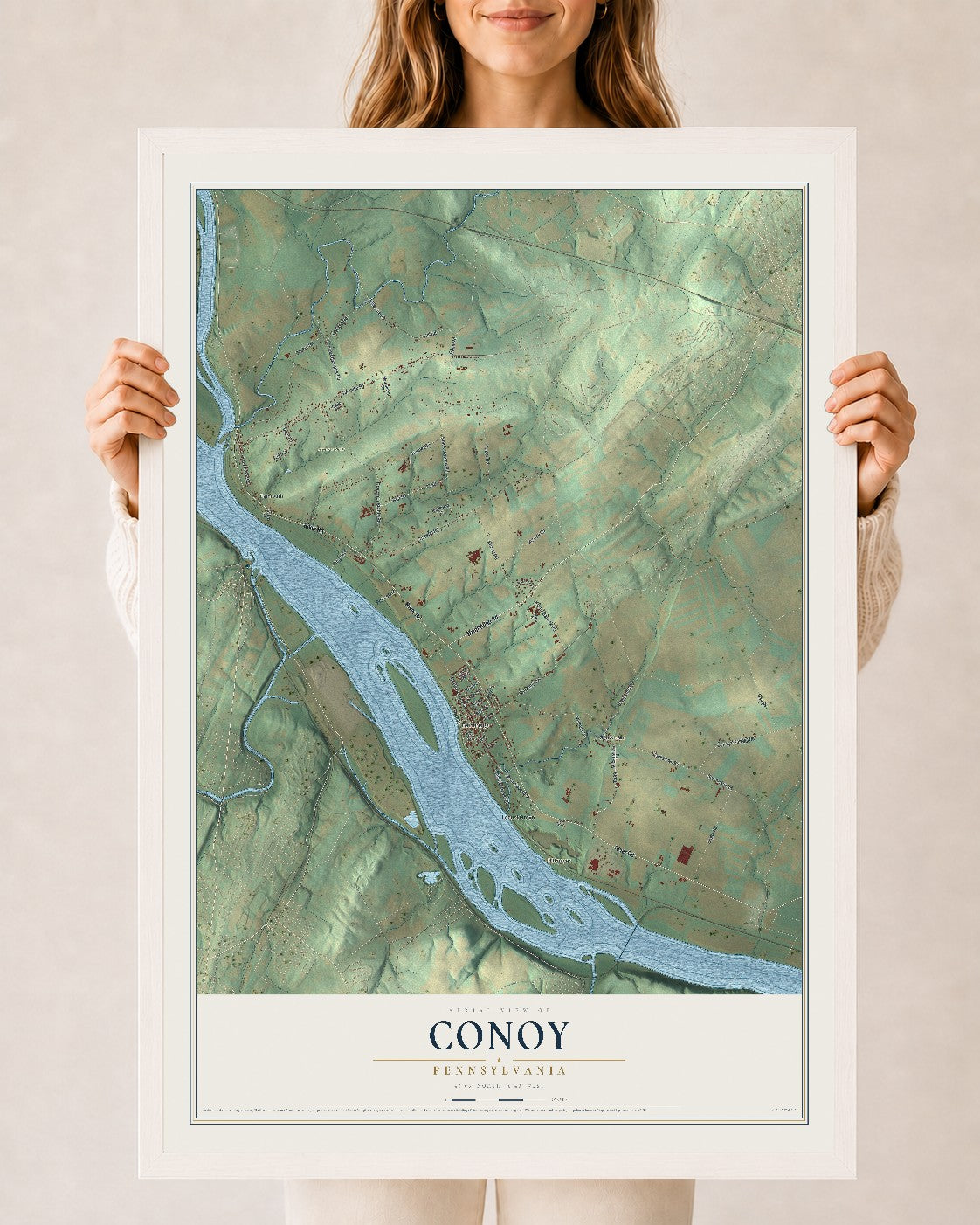 Map of Conoy, Pennsylvania, 24 x 36 inch print in a white wood frame