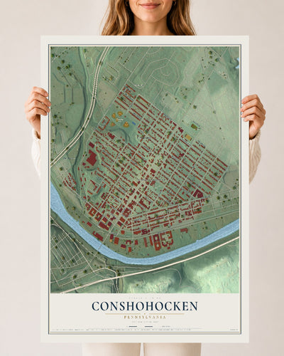 Map of Conshohocken, Pennsylvania, 24 x 36 inch unframed archival matte print