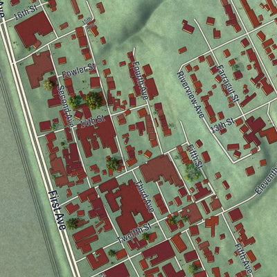 Close-up of the map of Conway, Pennsylvania print showing street and building detail