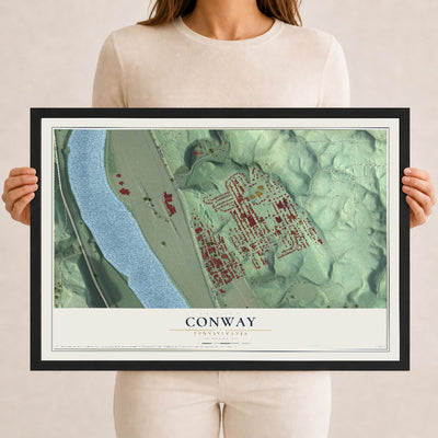 Map of Conway, Pennsylvania, 12 x 18 inch print in a black wood frame