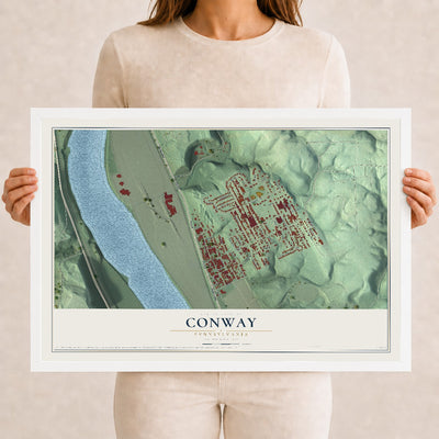 Map of Conway, Pennsylvania, 12 x 18 inch print in a white wood frame