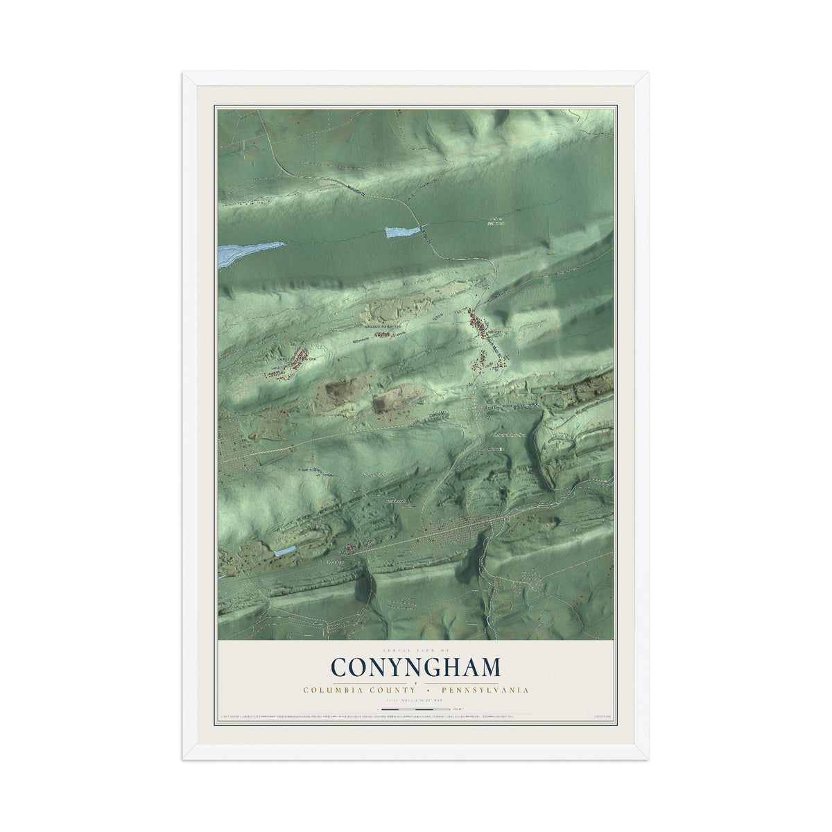 Map of Conyngham, Columbia County, Pennsylvania, 12 x 18 inch print in a white wood frame