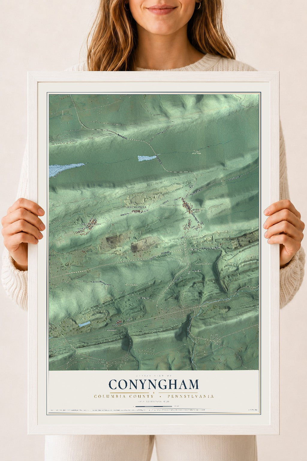 Map of Conyngham, Columbia County, Pennsylvania, 18 x 24 inch print in a white wood frame