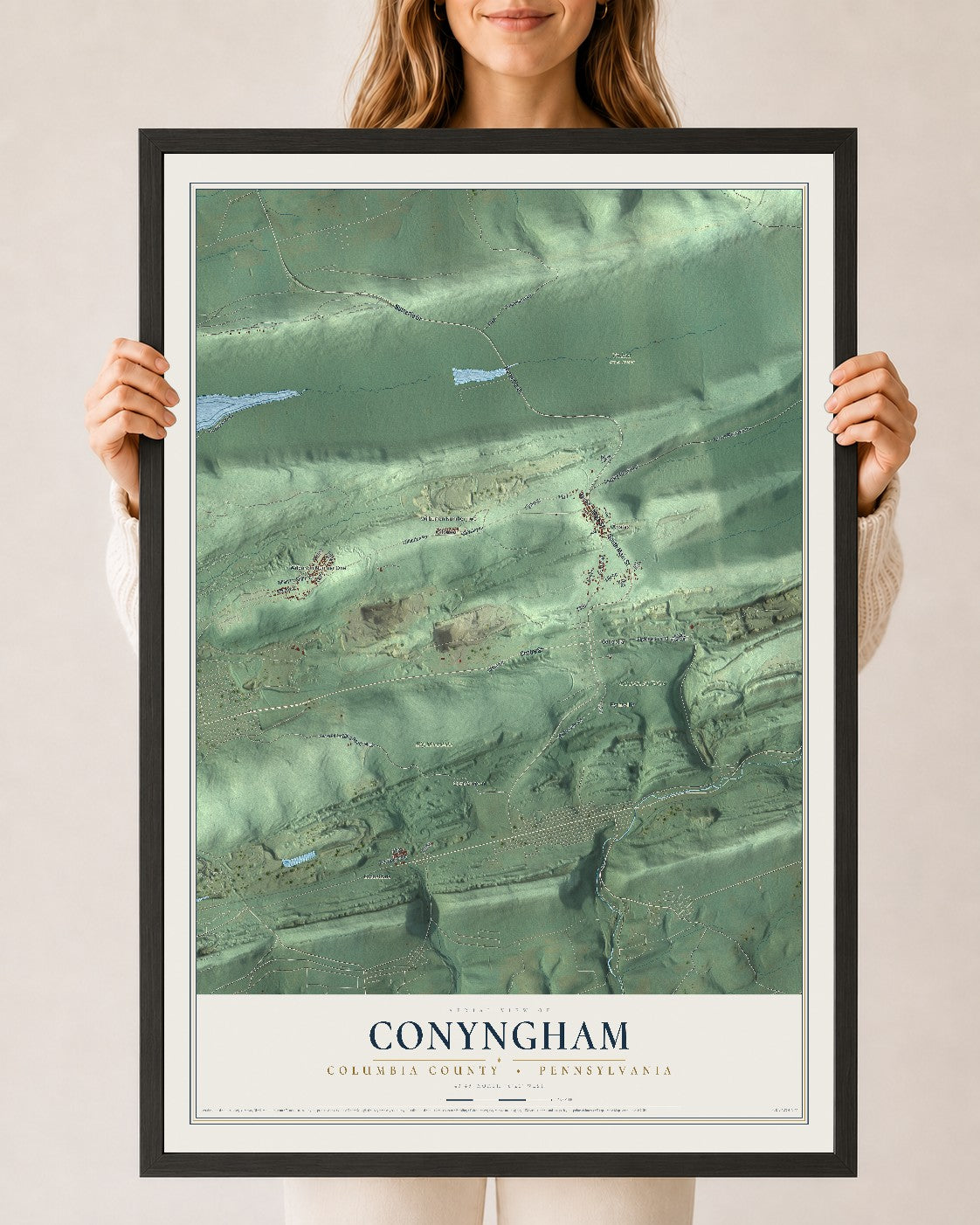 Map of Conyngham, Columbia County, Pennsylvania, 24 x 36 inch print in a black wood frame